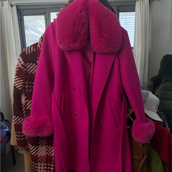 Women's Pink Double-Breasted Coat - Picture 2 of 15